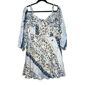NWT Foxiedox Blue Floral Appliqué Printed Lined Cold Shoulder Long Sleeve Size L